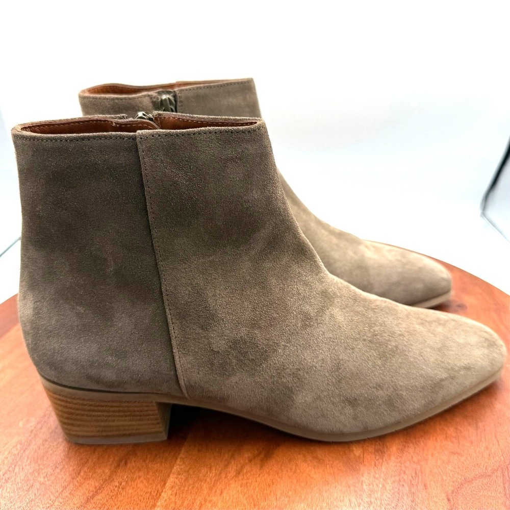 Aquatalia Fuoco Suede Ankle Boots Tan Block Heel Italian Leather Women 12
